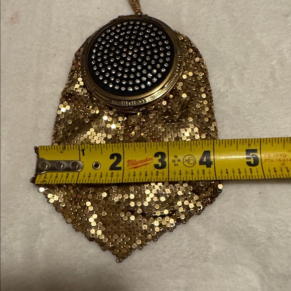 Gold Mesh & Rhinestones Compact Wristlet Purse